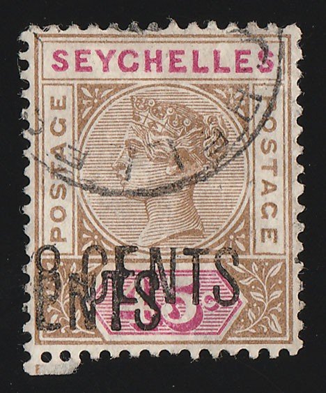 SEYCHELLES 1896 '18 CENTS' on QV 45c, ERROR DOUBLE with CERTIFICATE RARE!