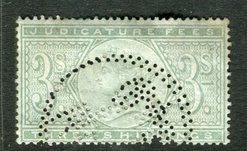 BRITAIN; 1870s early classic QV Revenue issue Judicature Fees 3s. value