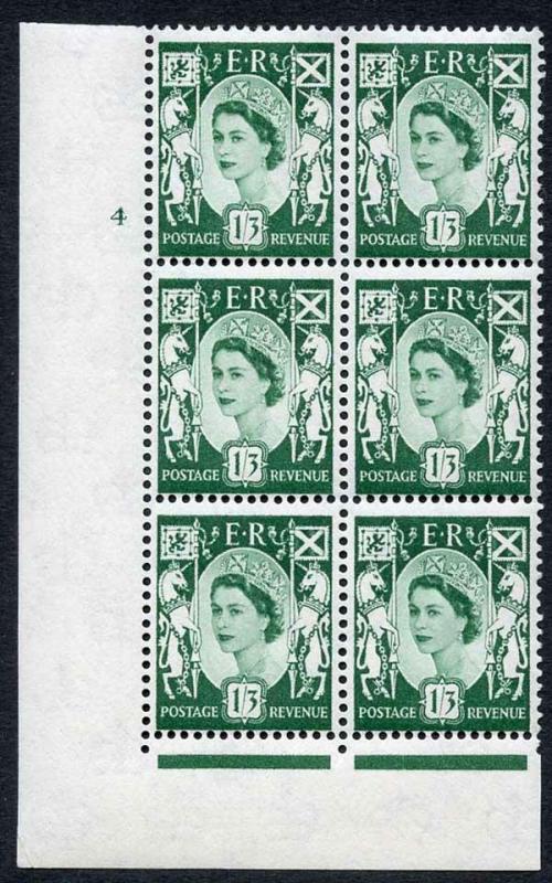 XS23 1/3 Green Crowns Wmk Cyl 4 No Dot U/M Block 6 I/P