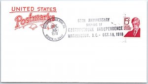 US SPECIAL EVENT COVER 60th ANNIVERSARY OF CZECHOSLOVAK INDEPENDENCE 1978