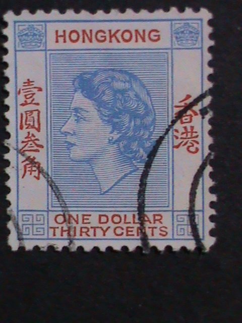 ​HONG KONG-1960 SC#195- 62 YEARS OLD-QUEEN ELIZABETH II $1.30-FANCY CANCEL-VF