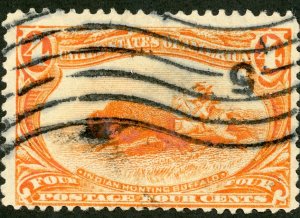 #287 – 1898 4c Trans-Mississippi Exposition: Indian Hunting Buffalo. Used.