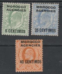 MOROCCO AGENCIES SPANISH CURRENCY 1907 KEVII 5C 25C AND 40C