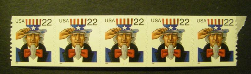 Scott 3263, 22c Uncle Sam, PNC5 #1111, MNH Coil Beauty