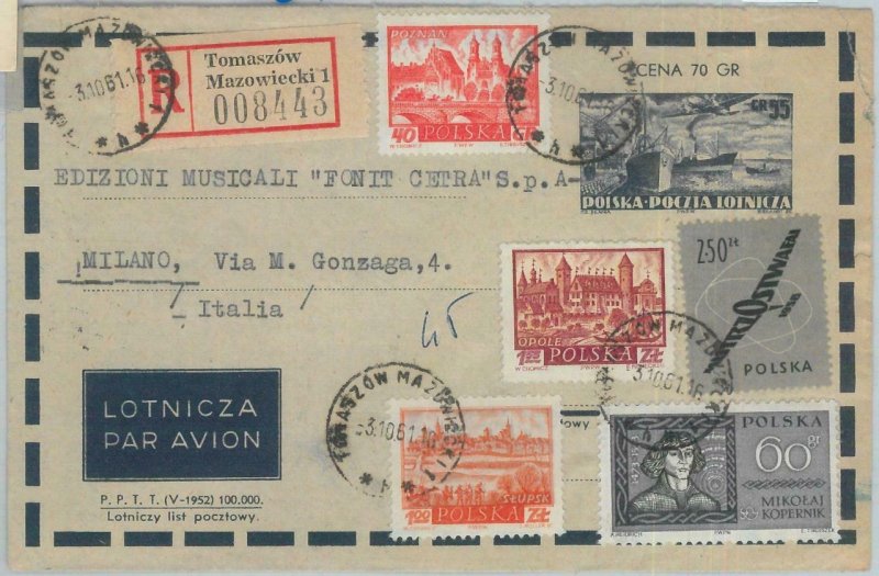 82109  -  POLAND - POSTAL HISTORY -  Airmail STATIONERY COVER 1961 to ITALY