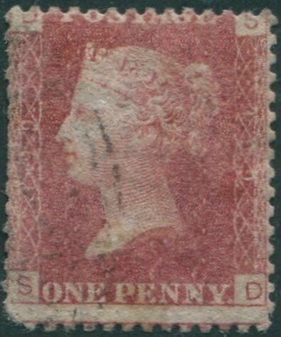 Great Britain 1858 SG43 1d red QV DSSD #1 plate 199 fine used (amd)