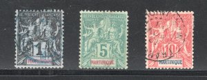 Martinique #33, 36, 39   VF, Used,  CV $4.40  .....  3810005