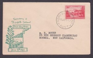 NORFOLK IS 1947 Ball Bay 2½d on FDC to New Caledonia........................X180