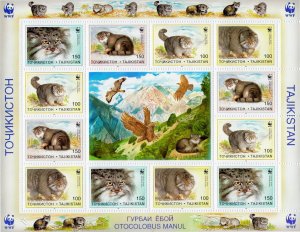 Tajikistan 1996 WWF PALLAS CATS Mini Sheets of 3 Sets + Label (12v) MNH