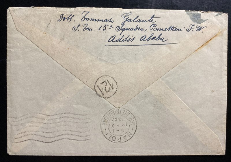 1937 Italian Military Post Office 130 Eritrea Airmail Cover to Napoli Italy