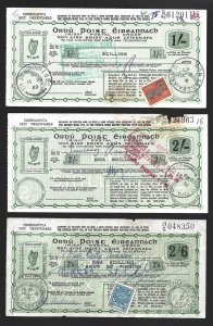 Ireland Irish Postal Order Posts and Telegraphs 3 values with Small faults-