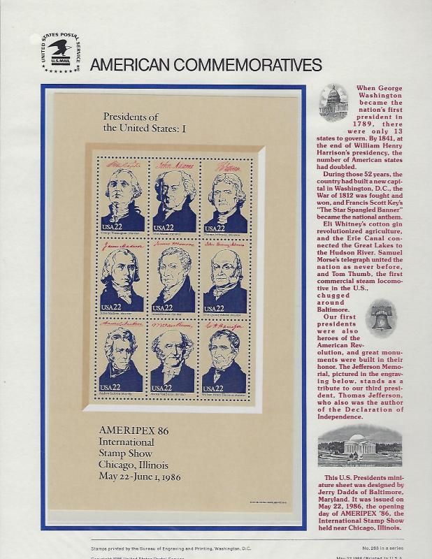 2216-2219 Ameripex 86 Commemorative Panels (4) P.O. Sealed Selling At Face