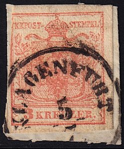 Austria - 1850 - Scott #3 - used on piece - KLAGENFURT pmk