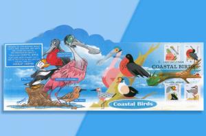 Four Coastal Birds See Themselves Graphically Simplified!  Cachetoons Pop-Up FDC