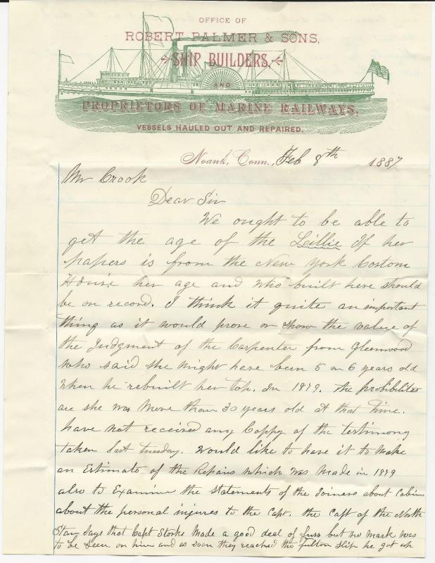 US ADV Cover Scott #210 Robet Palmer & Sons Ship Builders w/ Letter Feb 9, 1887