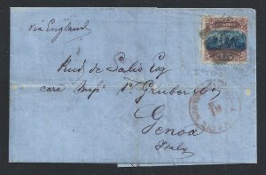 1869 United States, No. 39 15 Cent. I. type on letter for Italy