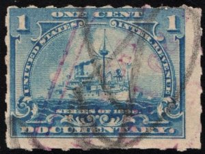 SC#R163p 1¢ Revenue: Documentary: Hyphen Hole Perf 7 (1898) Used