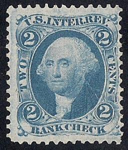 #R5C 2 cents Bank Check Blue 1863 Revenue Stamp unused NG VF