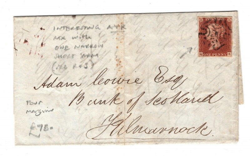 GB SCOTLAND *Ayr* MX Cover MALTESE CROSS 1d Red Kilmarnock 1842 EA8