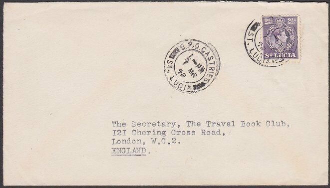 ST LUCIA 1949 GVI 2½d single franking on cover Castries to London...........U193