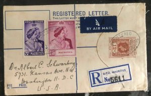 1949 GPO Mauritius Airmail Cover To Washington DC USA Silver Wedding Sc #229 30