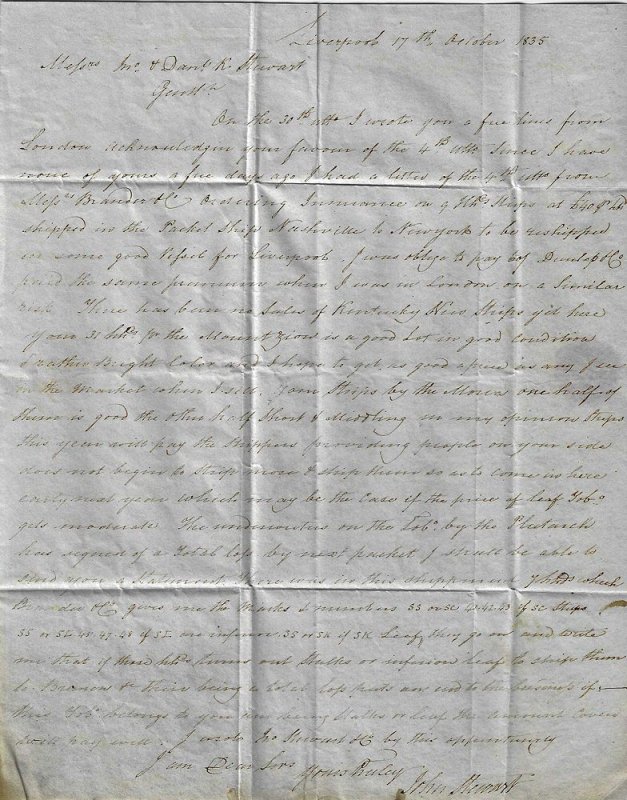 1835 -British tobacco importer letter to Richmond - Ephemera 1004