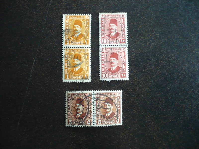 Stamps - Egypt - Scott# 128,135,136 - Used Pairs of Stamps