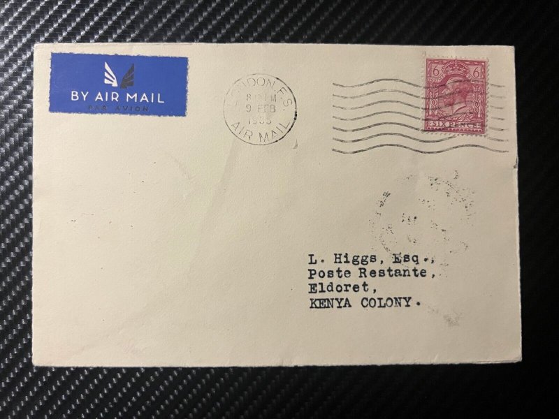 1935 England Airmail Cover London to Eldoret Kenya British KUT