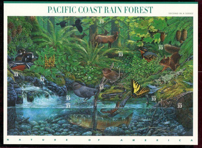 Scott 3378 PACIFIC COAST RAIN FOREST 33 Cent MNH Sheet of 10