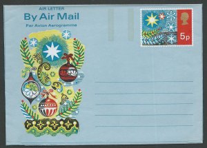 Great Britain Aerogramme  Christmas Decorations 1972   AP34  (1)  Mint