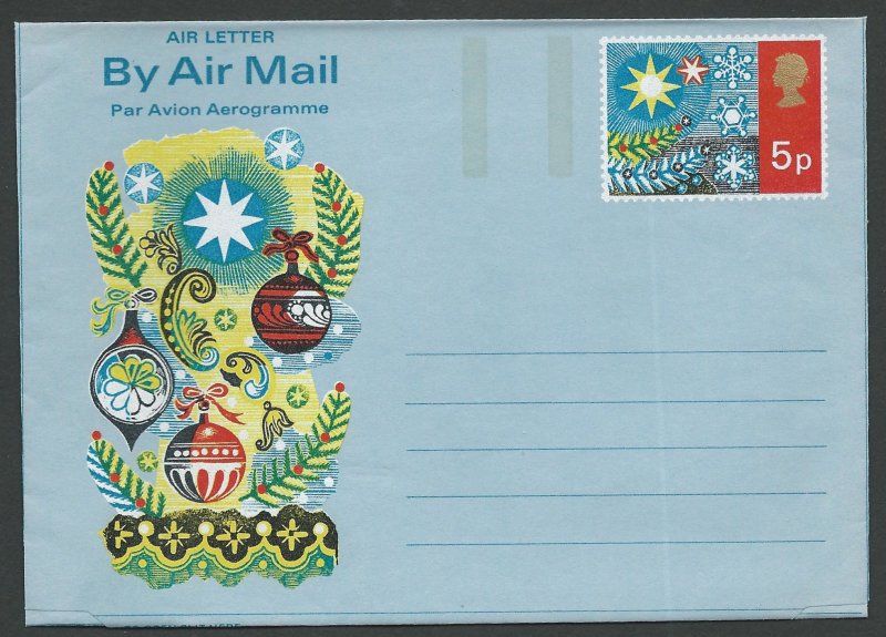 Great Britain Aerogramme  Christmas Decorations 1972   AP34  (1)  Mint