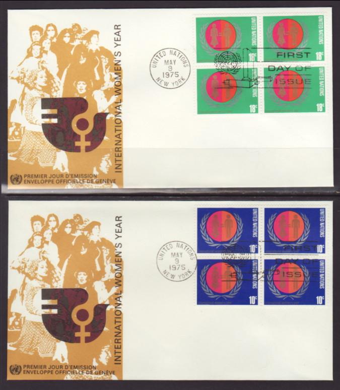 UN New York 258-259 Women's Year B/4 Geneva S/2 U/A FDC