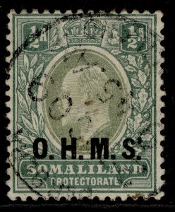 SOMALILAND PROTECTORATE EDVII SG O10, ½a dull green & green, VFU CDS. Cat £48.