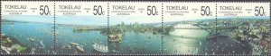 Tokelau #150, Complete Set, Strip of 5, 1988, Stamp Show, Never Hinged