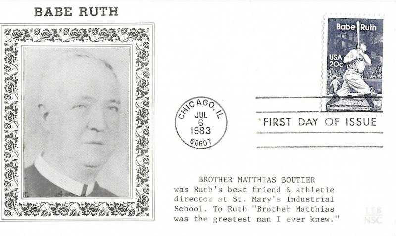 1983 FDC, #2046, 20c Babe Ruth, LEB D-775