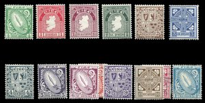 Ireland #106-117 Cat$232.75, 1940-42 1/2p-1sh, complete set, hinged, with two...