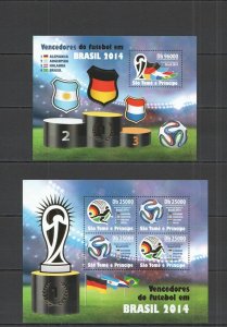 A1271 2014 S.Tome & Principe Sport Football World Cup !!! Gold Kb+Bl Mnh Stamps