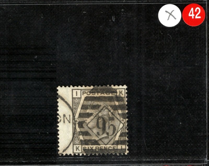 GB QV Stamp SG.147 6d Grey Plate 14 (1875) London Duplex Used VFU Cat £90 XRED42