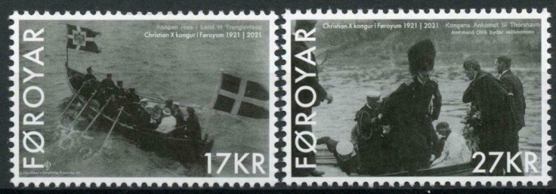 Faroes Faroe Islands Royalty Stamps 2021 MNH Royal Visit King Christian X 2v Set