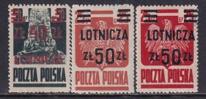 Poland 1947 Sc C19, C20, C20a Overprinted with Surcharge w/variety Stamp MNH