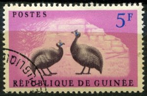 Guinea  Sc#223 Used, 5fr rose lil, sep & bl, Guinea fowls (1961)