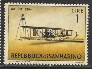 San Marino 509: 1l Wright Type A Biplane (1904), MH, F-VF