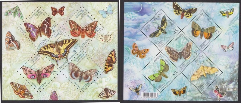 UKRAINE - 2004-05 BUTTERFLIES / BUTTERFLY INSECTS - SET OF 2 MIN. SHEET MINT NH