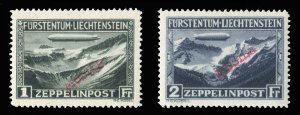 Liechtenstein #C7-8S, 1931 Zeppelin, set of two, overprinted Specimen, lightl...