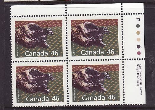 Canada-Sc#1172Ag-Unused NH 46c Wolverine-plate block UR-perf 14.4 x 13.8-1990-