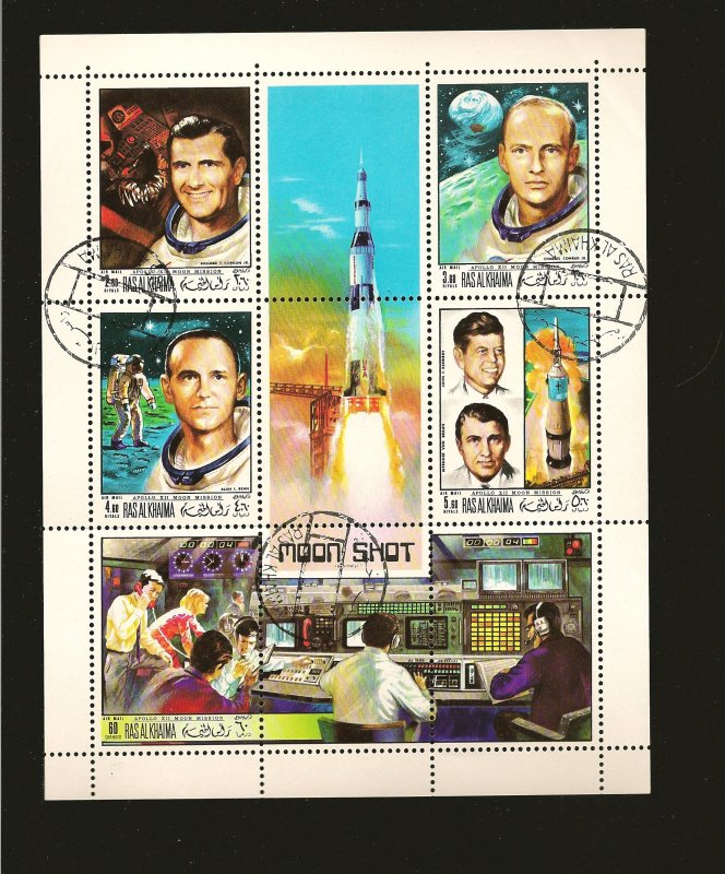 Ras al Khaima Apollo XXII Moon Shot 1970 Souvenir Sheet CTO