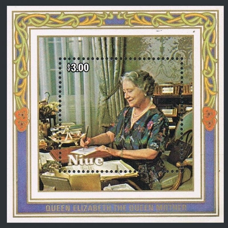 Niue 476-478,478a,479 sheets,MNH.Mi 618-621 klb. Queen Mother,85th birthday.1985