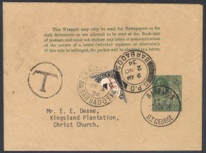 Barbados 1934 1d Black Post Due BISECT ON COVER Scott J2a SG D2a VFU Cat $2,500