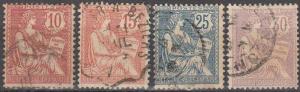 France #133-4, 136-7  F-VF  Used CV $18.25