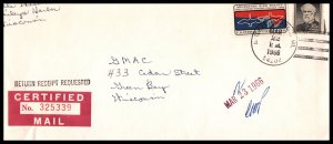 US Bailey's Harbor,WI to Green Bay,WI 1966 Certified Mail Cover